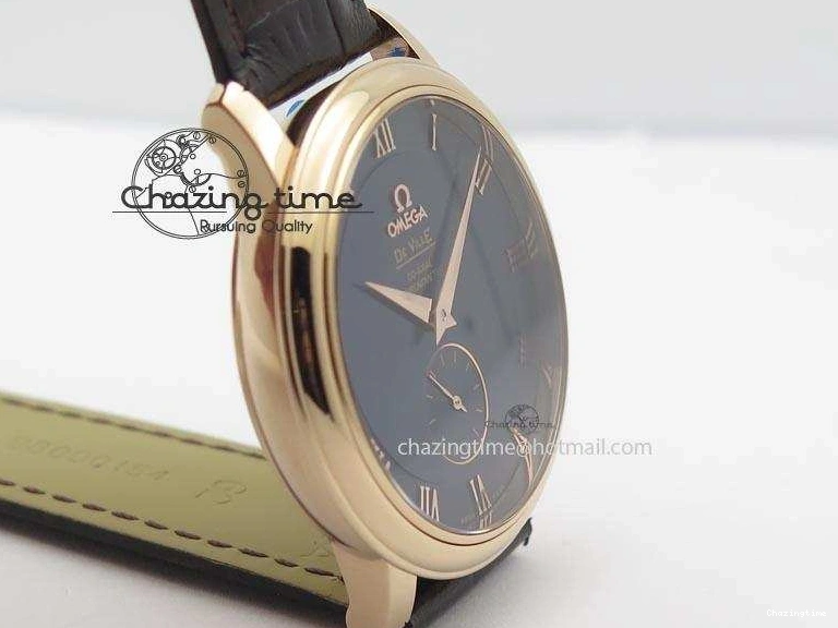 0225 De Ville MK 1:1 Best Edition RG Blue Dial On Black Leather Asian Seagull T1701 (Sec@6) FastDry 8235